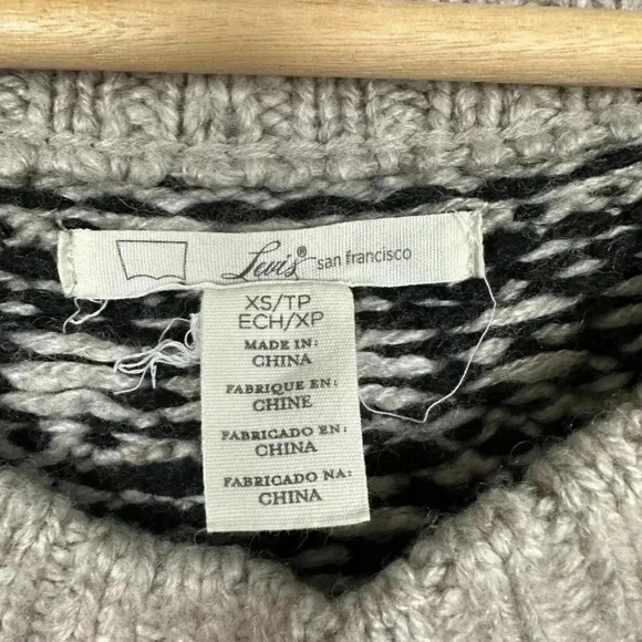 Levi's Women's Long Sweater Fair Isle Après Ski Nordic Pockets Tan Black XS - Picture 2 of 5